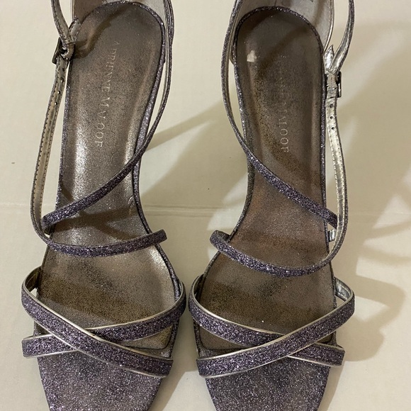 Shoes - Adrienne Maloof dress sandal. Silver/Grey sparkle, 3inch heel. Size 10M